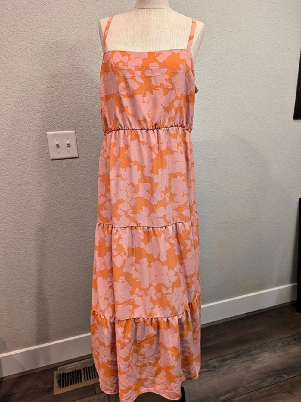 Sanctuary Floral Tiered Maxi Dress in Pink & Orange Size XL